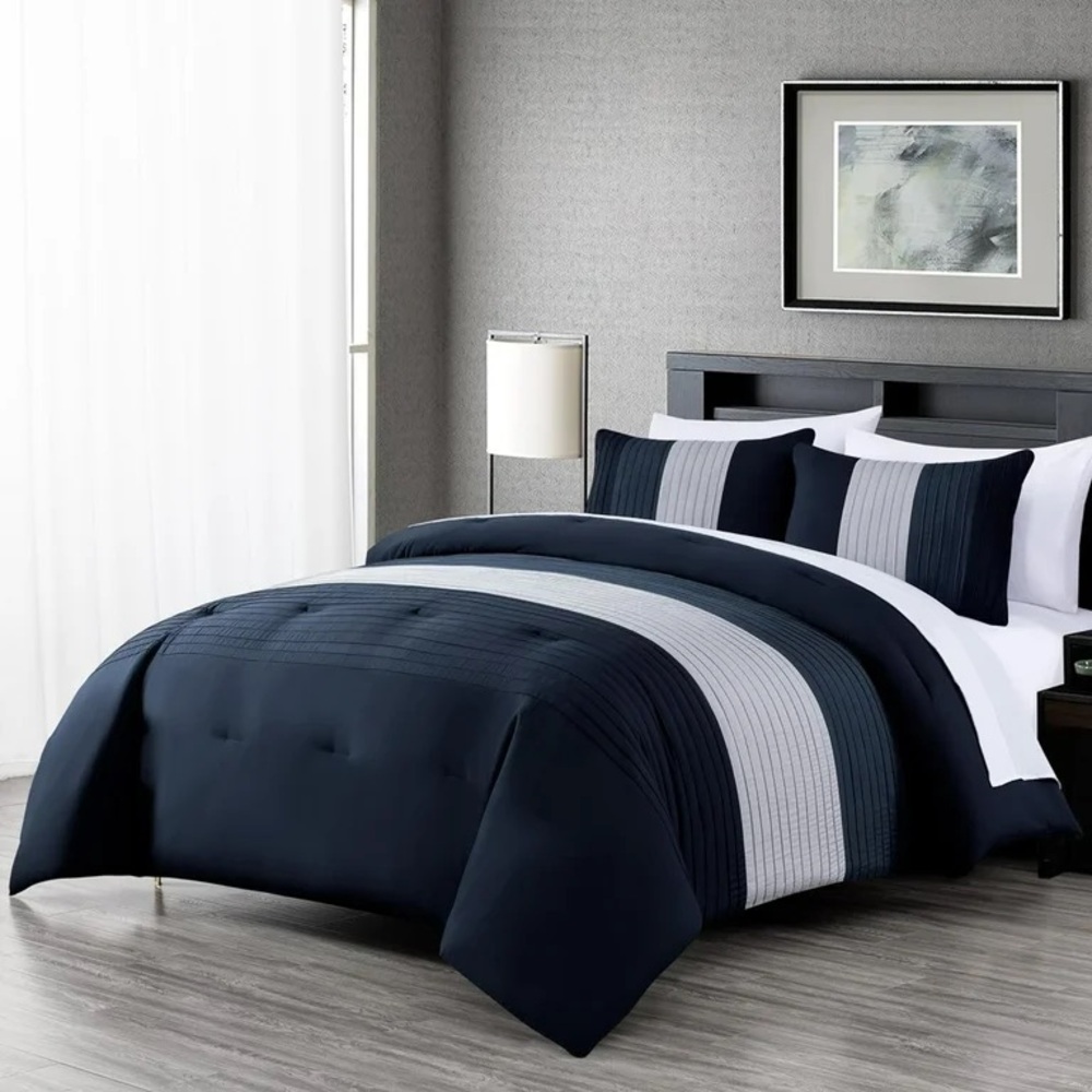 Elegant Navy and Gray king 3 piece Bedding Set